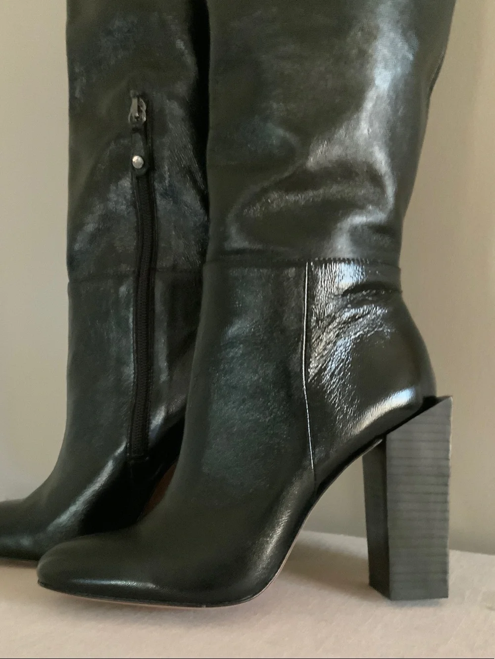 BCBGMaxAzria Black Over-the-Knee Leather Boots with Block Heel